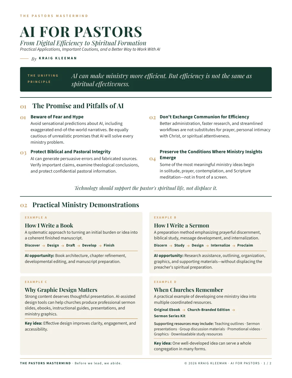 Page one of the AI for Pastors printable handout