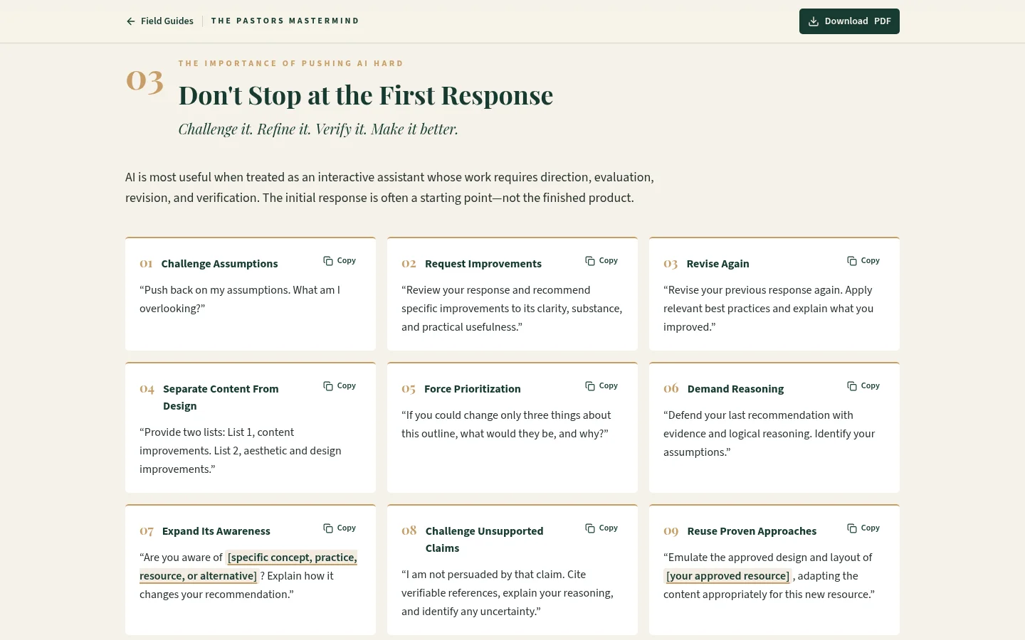 AI for Pastors prompts open in a web browser